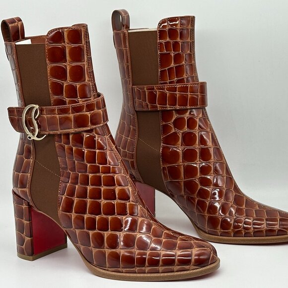 Christian Louboutin CL CHELSEA BOOTY 70 Croc Ali Ankle Boots Heel Bootie - Picture 10 of 16